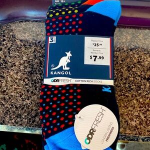 Men's 3pk kangol odorfresh cotton socks size 13+ US